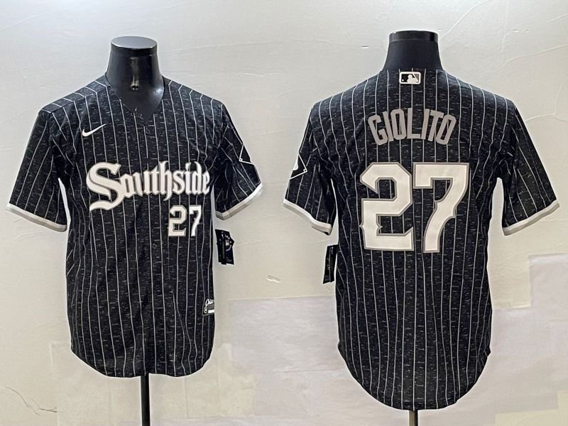 Men Chicago White Sox #27 Giolito Black Stripe City Edition Game 2025 Nike MLB Jersey style 2